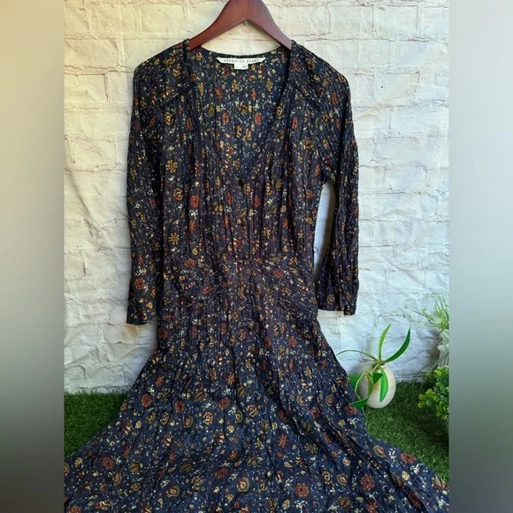 Veronica Beard Shireen Pleated Floral Midi-Dress Ink color Size 2 NWOT Romantic - Picture 12 of 15